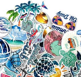img 2 attached to 🐢 Fresh Lively Turtle Laptop and Water Bottle Vinyl Decals - Beach Stickers 50pcs Blue Surfing Waves - Cartoon Vitality Aesthetic Sticker Pack for Teens, Girls - Waterproof Vinyl Decals (Beach Surfing 50)