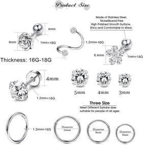 img 1 attached to 👂 FINREZIO 9 Pairs Stainless Steel Ear Cartilage Earring Set for Women: Hoop, Tragus, Helix Piercing with CZ Barbell Stud - Body Piercing Earrings Jewelry