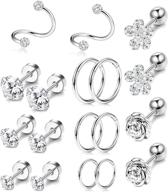 👂 finrezio 9 pairs stainless steel ear cartilage earring set for women: hoop, tragus, helix piercing with cz barbell stud - body piercing earrings jewelry logo