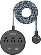 🔌 ntonpower braided power strip flat plug with usb - compact desktop charging station for dorm nightstand home office - 3 outlets & 2 usb ports - etl listed - wall mount - black logo
