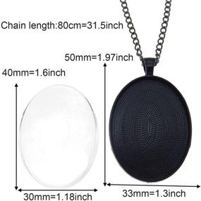 img 3 attached to Enhance Your Jewelry-Making Skills with Julie Wang 10 Sets Oval Bezel Pendant Kit: Includes Glass Cabochon and Chain - Black 40x30mm