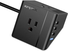 img 4 attached to 💡 KPSTEK Power Strip with 3 USB Ports, 2 Widely Spaced Outlets, and Flat Plug - Desktop Charging Station for Home, Office, Dorm, Black - KS2312