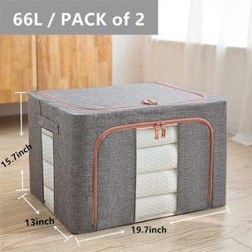 img 3 attached to Southwit 66L Large Capacity Storage Bins - Clothes, Underwear, Socks, Linen, Comforters Organizer with Stainless Steel Closet Organization; Grey color - 2 Pack with 2 Windows