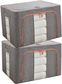 img 4 attached to Southwit 66L Large Capacity Storage Bins - Clothes, Underwear, Socks, Linen, Comforters Organizer with Stainless Steel Closet Organization; Grey color - 2 Pack with 2 Windows