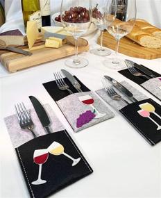 img 3 attached to 🍷 Wine Tasting Party Silverware Holders - 8 Pack of Colorful Felt with Wine-themed Images. Perfect for Entertaining or Gifting!