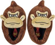 🦍 donkey kong nintendo boys slipper: full body design with sturdy stipple outsole, brown, toddler size 10-11 to kids size 3-4 logo