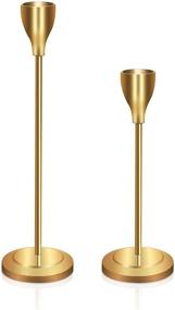 img 4 attached to Brass Candlestick Holder Set of 2 for Wedding & Dining Table Centerpieces – Decorative Metal Candelabra for 3/4 inch Thick Candles & LED Candles, 6'' & 8''