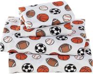 🏀 elegant home multi-colored sports 4 piece full size sheet set with pillowcases - basketball, soccer, football, baseball design - fun print - flat and fitted sheet included - boys/kids sports theme - navy blue (full size) logo