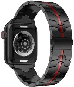 img 3 attached to ⌚️ Ремешки для часов RABUZI из эмалированной нержавеющей стали - совместимы с Apple Watch 44мм/42мм серии 6/5/4/3/2/1 (черный+красный)