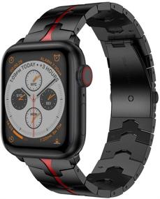 img 4 attached to ⌚️ Ремешки для часов RABUZI из эмалированной нержавеющей стали - совместимы с Apple Watch 44мм/42мм серии 6/5/4/3/2/1 (черный+красный)