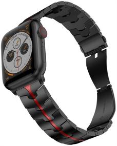 img 1 attached to ⌚️ Ремешки для часов RABUZI из эмалированной нержавеющей стали - совместимы с Apple Watch 44мм/42мм серии 6/5/4/3/2/1 (черный+красный)