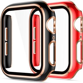 img 4 attached to Чехол Charlam: Совместимый чехол Apple Watch 40 мм для SE, Series 6/5/4 - Защитное стекло для женщин и мужчин - розовое золото и черный/красный бампер