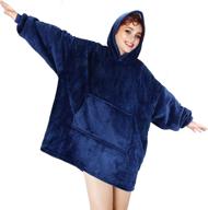 🧥 оставайтесь теплыми и уютными с oversized носимым пледом-худи для взрослых: сверхтеплый, синий, с рукавами и гигантскими карманами. логотип