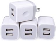 🔌 usb wall charger 4-pack, dual port cube charging box for iphone, ipad, samsung - 2.1a/5v home travel charger plug logo