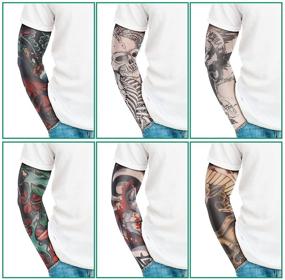img 1 attached to 🌸 Set of 12 Fake Tattoo Sleeves – Elastic Sunscreen Arm Sleeves with Soft Flower Design Ideal for Cycling Gloves