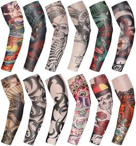img 4 attached to 🌸 Set of 12 Fake Tattoo Sleeves – Elastic Sunscreen Arm Sleeves with Soft Flower Design Ideal for Cycling Gloves