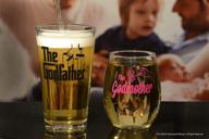 🎁 godparent gifts set: godfather pint glass featuring original black movie logo and pink godmother stemless wine glass. officially licensed collectible gift from godchild - 16 and 15 ounces by movies on glass логотип