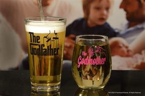 img 4 attached to 🎁 Godparent Gifts Set: Godfather Pint Glass featuring Original Black Movie Logo and Pink Godmother Stemless Wine Glass. Officially Licensed Collectible Gift from Godchild - 16 and 15 Ounces by Movies On Glass