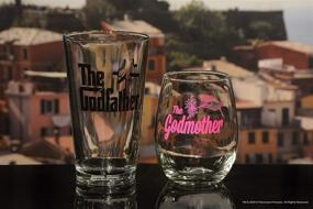 img 1 attached to 🎁 Godparent Gifts Set: Godfather Pint Glass featuring Original Black Movie Logo and Pink Godmother Stemless Wine Glass. Officially Licensed Collectible Gift from Godchild - 16 and 15 Ounces by Movies On Glass