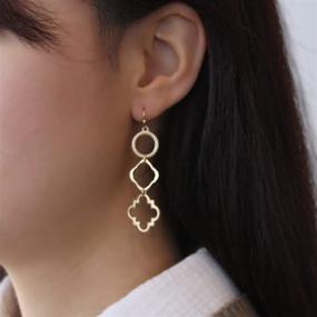 img 2 attached to 🏻 Pomina Lightweight Geometric Dangle Earrings - Matte Gold Circle Quatrefoil Linked Dangle Drop Earrings for Women & Teens