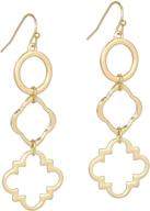 🏻 pomina lightweight geometric dangle earrings - matte gold circle quatrefoil linked dangle drop earrings for women & teens logo