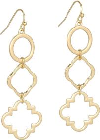 img 4 attached to 🏻 Pomina Lightweight Geometric Dangle Earrings - Matte Gold Circle Quatrefoil Linked Dangle Drop Earrings for Women & Teens