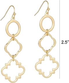 img 3 attached to 🏻 Pomina Lightweight Geometric Dangle Earrings - Matte Gold Circle Quatrefoil Linked Dangle Drop Earrings for Women & Teens