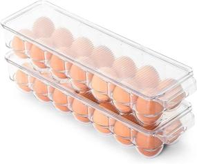 img 3 attached to 🥚 BPA Free Stackable Refrigerator Egg Bin with Handle and Lid - Set of 2 - Smart Design - Clear, 14.65 x 3.25 Inch - Food Storage Container Organizer for Fridge and Freezer