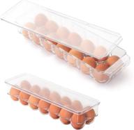 🥚 bpa free stackable refrigerator egg bin with handle and lid - set of 2 - smart design - clear, 14.65 x 3.25 inch - food storage container organizer for fridge and freezer логотип