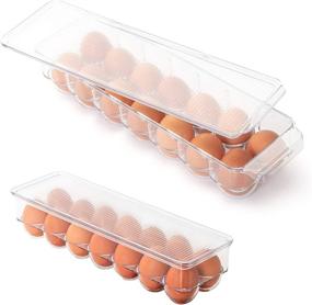 img 4 attached to 🥚 BPA Free Stackable Refrigerator Egg Bin with Handle and Lid - Set of 2 - Smart Design - Clear, 14.65 x 3.25 Inch - Food Storage Container Organizer for Fridge and Freezer