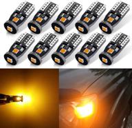 🌟 super bright autogine 10pcs error free amber yellow led bulbs 194 168 175 2825 w5w t10 - ideal for side marker, turn signal blinker, map, door, and parking lights with 3030 chipset logo