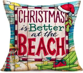 img 4 attached to 🎄 Hopyeer Christmas: Beach Decor Throw Pillow Covers - Wood Ocean Merry Christmas Chair Travel Snowman Slipper Xmas Hat Pillowcase - Cotton Linen Home Sofa Car Cushion Cover (18"x18", CB-Merry)