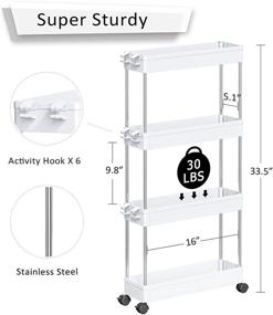 img 2 attached to 🛒 NOThEIA 4-Tier Slim Storage Cart, Bathroom & Laundry Room Organization Utility Cart, Slide Out Cart with Wheels for Thin Space Solutions Between Washer and Dryer - White