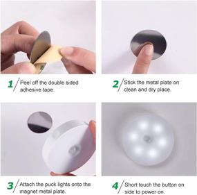 img 2 attached to 🔦 AIBOO LED Motion Sensor Puck Lights - USB Battery Rechargeable, Wireless Under Cabinet Lighting for Closet, Counter, Wardrobe, Shelf, Kitchen, Stairs - Magnetic Stick Anywhere (6000K, 2 Packs)