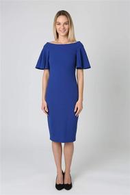 img 2 attached to 👗 Flirty and Elegant: bebe Women's Midi Dress with Off Shoulder Bell Sleeves in Scuba Crepe