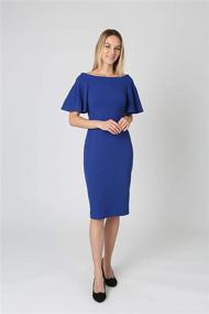 img 1 attached to 👗 Flirty and Elegant: bebe Women's Midi Dress with Off Shoulder Bell Sleeves in Scuba Crepe