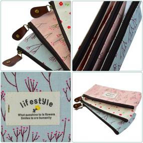 img 1 attached to 🌸 Set of 3 Miayon Countryside Flower Floral Pencil Pen Case Cosmetic Makeup Bags