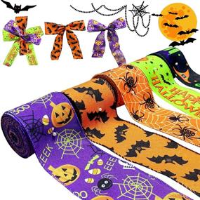 img 4 attached to 🎃 5 Rolls Halloween Decoration Ribbon - 2.5 Inch x 30 Yards | Indoor Pumpkin Decor, Spider Web & Ghost Design | Perfect for Wreaths, Crafts & DIY Projects