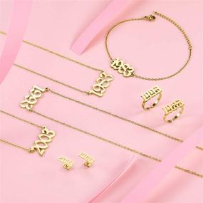 img 1 attached to 🎁 Magnificent MeMeDIY Birth Year Jewelry Set: Necklace, Bracelet, Earrings & Ring - Unique Gold-Plated Stainless Steel Pieces for Women, Perfect Friend-inspired Birthday Gift with Birthstone Pendant