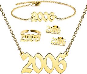 img 4 attached to 🎁 Magnificent MeMeDIY Birth Year Jewelry Set: Necklace, Bracelet, Earrings & Ring - Unique Gold-Plated Stainless Steel Pieces for Women, Perfect Friend-inspired Birthday Gift with Birthstone Pendant