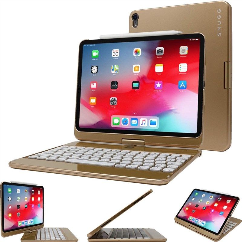 🔒 snugg ipad pro 11 2018 keyboard case - backlit wireless bluetooth, 360° rotatable, apple pencil compatible - gold logo