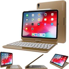 img 4 attached to 🔒 Snugg iPad Pro 11 2018 Keyboard Case - Backlit Wireless Bluetooth, 360° Rotatable, Apple Pencil Compatible - Gold