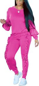 img 4 attached to 👚 AKMIPOEM Women's Ruffle Sleeve Sweatshirt and Long Pants Tracksuit Set - Two-Piece Outfit