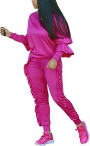 img 3 attached to 👚 AKMIPOEM Women's Ruffle Sleeve Sweatshirt and Long Pants Tracksuit Set - Two-Piece Outfit