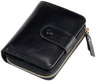 👜 luckysgy women's rfid blocking leather bifold wallet with zipper purses – small card holder and id window – e150 black logo