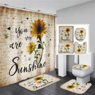 enhance your bathroom with vibrant sunflower shower curtain sets and rugs 4pcs – waterproof and non-slip, complete bathroom decor set with 12 hooks logo