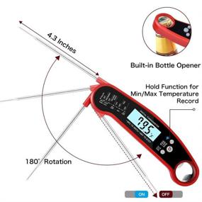 img 3 attached to Red Waterproof Digital Instant Read Meat Thermometer with Folding Probe and Calibration Function – Ideal for Cooking, Food, Candy, BBQ Grill, Kitchen (Includes Calibration Bottle Opener)