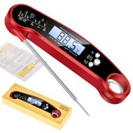 red waterproof digital instant read meat thermometer with folding probe and calibration function – ideal for cooking, food, candy, bbq grill, kitchen (includes calibration bottle opener) logo