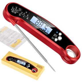 img 4 attached to Red Waterproof Digital Instant Read Meat Thermometer with Folding Probe and Calibration Function – Ideal for Cooking, Food, Candy, BBQ Grill, Kitchen (Includes Calibration Bottle Opener)