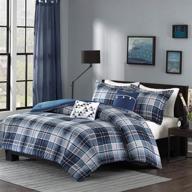 intelligent design cozy comforter: casual cabin lodge plaid design, all season bedding set blue full/queen logo